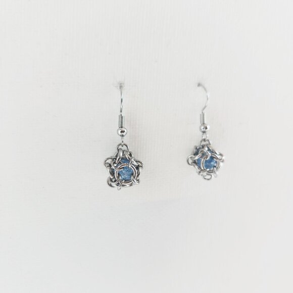 Classic & elegant fairy icy blue quartz caged pearl silver ball earrings - Picture 4 of 8